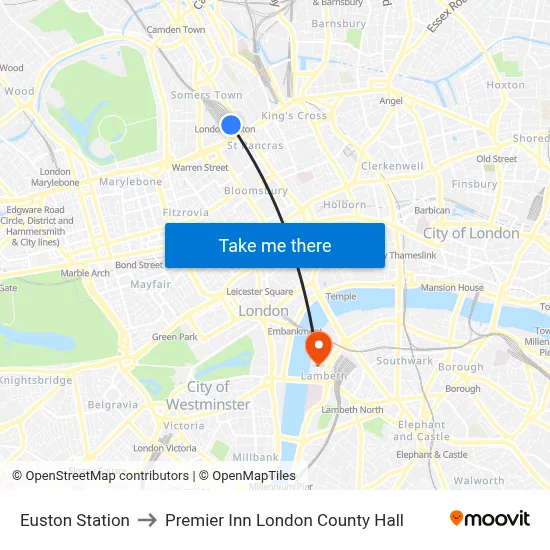 Euston Station to Premier Inn London County Hall map