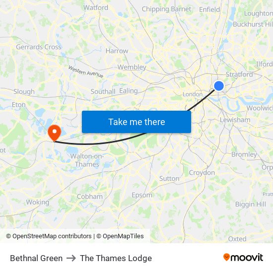 Bethnal Green to The Thames Lodge map