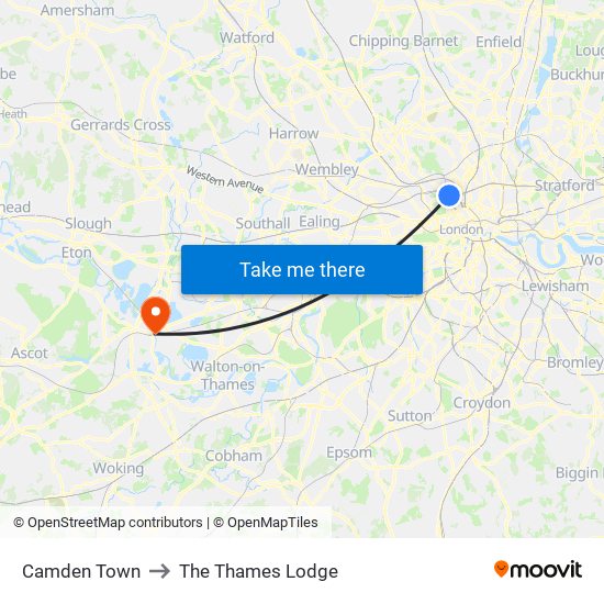 Camden Town to The Thames Lodge map