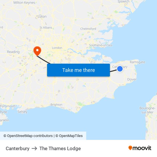 Canterbury to The Thames Lodge map