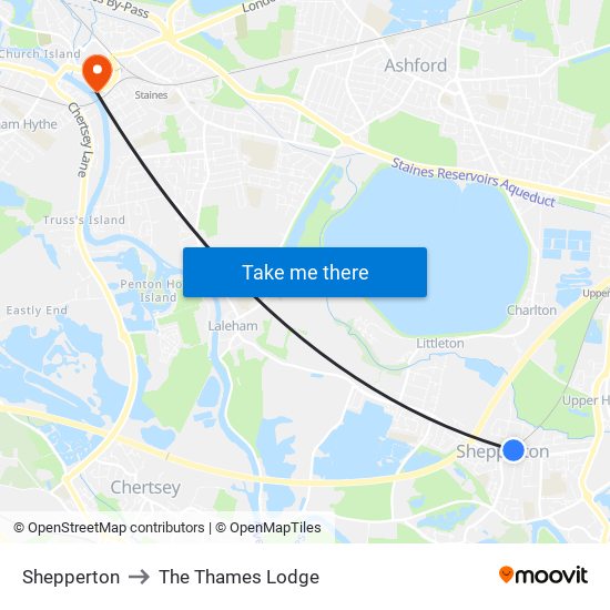 Shepperton to The Thames Lodge map