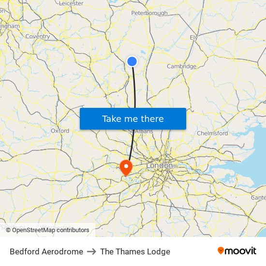 Bedford Aerodrome to The Thames Lodge map