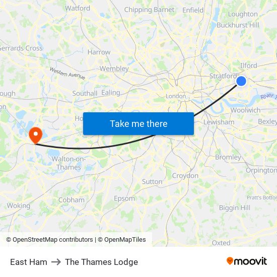 East Ham to The Thames Lodge map