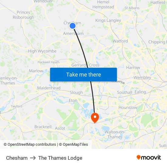 Chesham to The Thames Lodge map