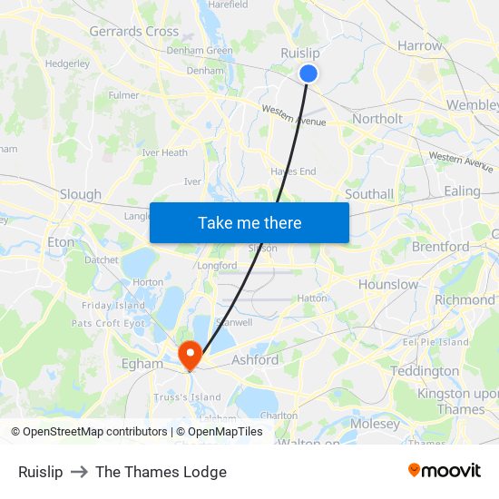 Ruislip to The Thames Lodge map