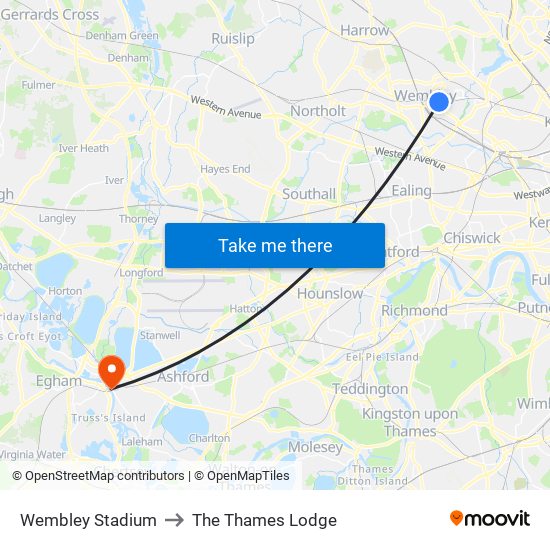 Wembley Stadium to The Thames Lodge map