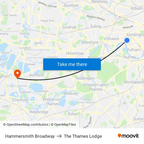 Hammersmith Broadway to The Thames Lodge map