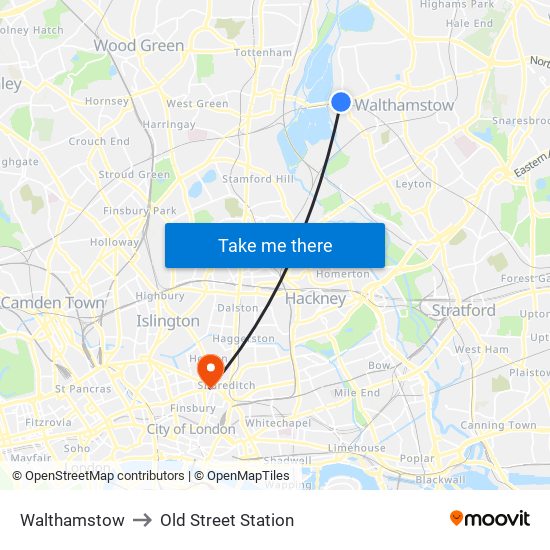 Walthamstow to Old Street Station map