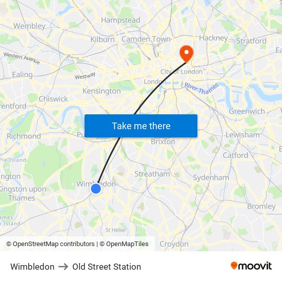 Wimbledon to Old Street Station map