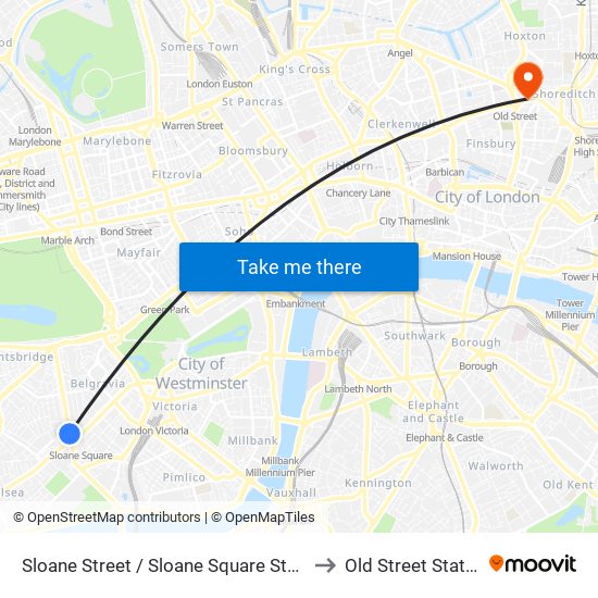 Sloane Street / Sloane Square Station to Old Street Station map