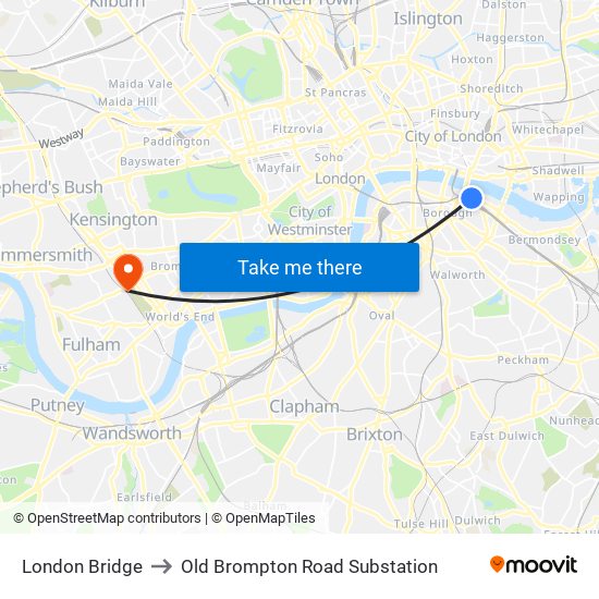 London Bridge to Old Brompton Road Substation map