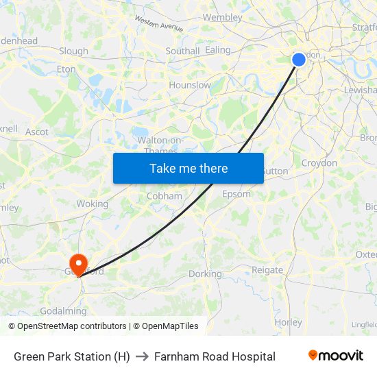 Green Park Station (H) to Farnham Road Hospital map