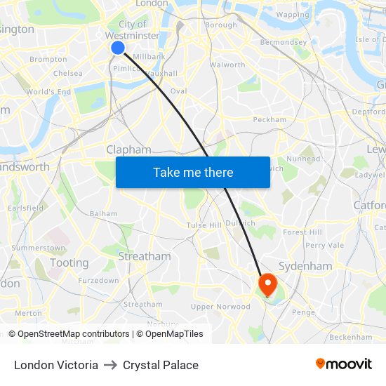 London Victoria to Crystal Palace map