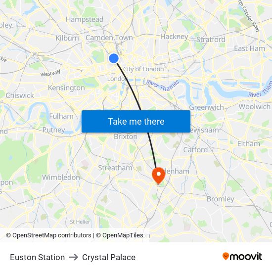 Euston Station to Crystal Palace map