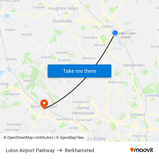 Luton Airport Parkway to Berkhamsted map