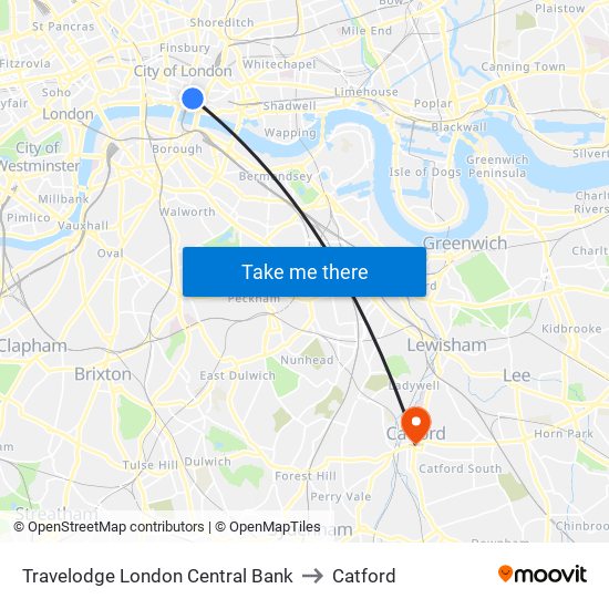 Travelodge London Central Bank to Catford map
