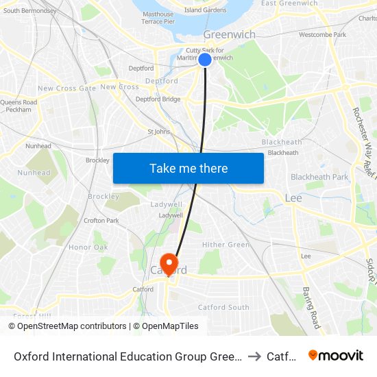 Oxford International Education Group Greenwich to Catford map