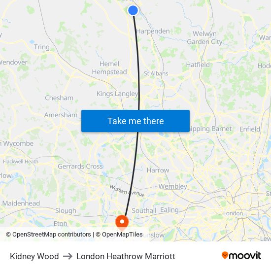 Kidney Wood to London Heathrow Marriott map