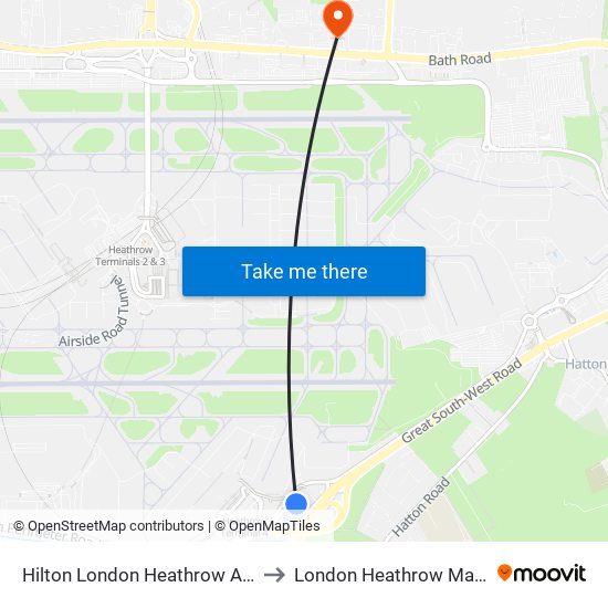 Hilton London Heathrow Airport to London Heathrow Marriott map