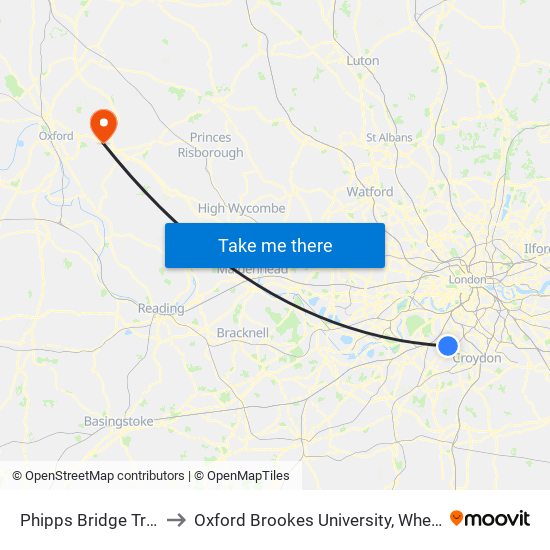 Phipps Bridge Tram Stop to Oxford Brookes University, Wheatley Campus map