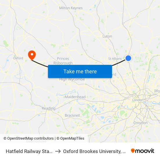 Hatfield Railway Station, Hatfield to Oxford Brookes University, Wheatley Campus map