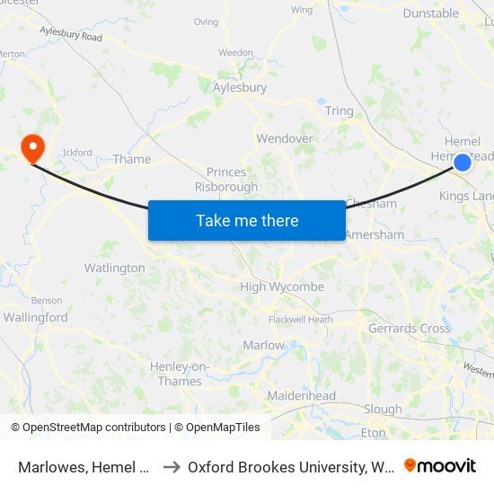 Marlowes, Hemel Hempstead to Oxford Brookes University, Wheatley Campus map