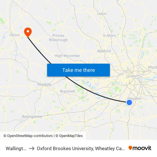 Wallington to Oxford Brookes University, Wheatley Campus map