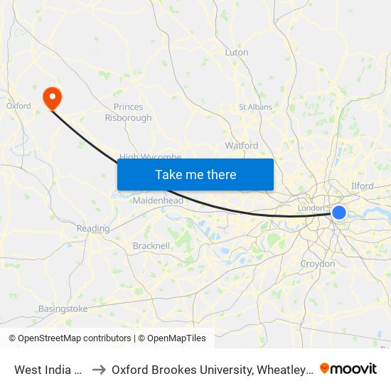 West India Quay to Oxford Brookes University, Wheatley Campus map