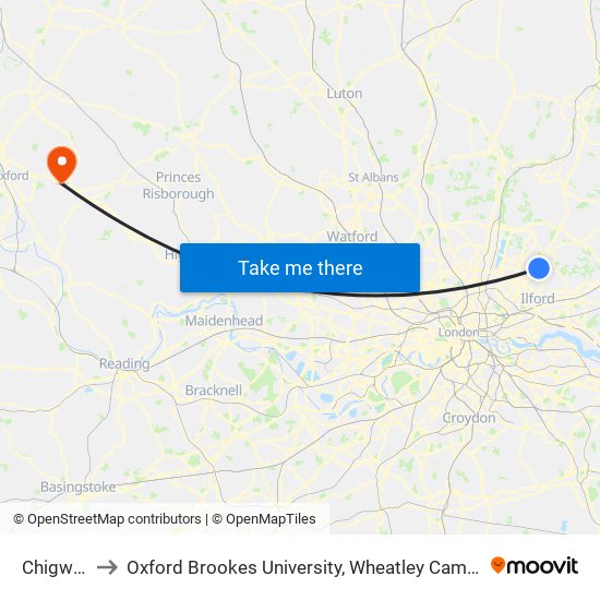 Chigwell to Oxford Brookes University, Wheatley Campus map