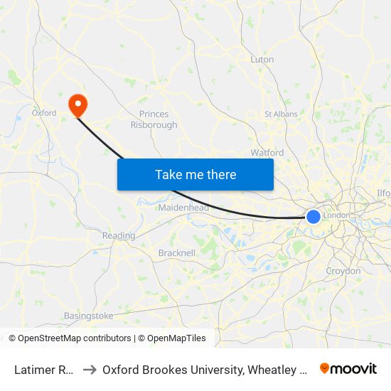 Latimer Road to Oxford Brookes University, Wheatley Campus map