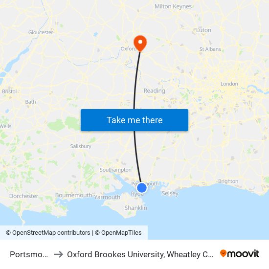 Portsmouth to Oxford Brookes University, Wheatley Campus map