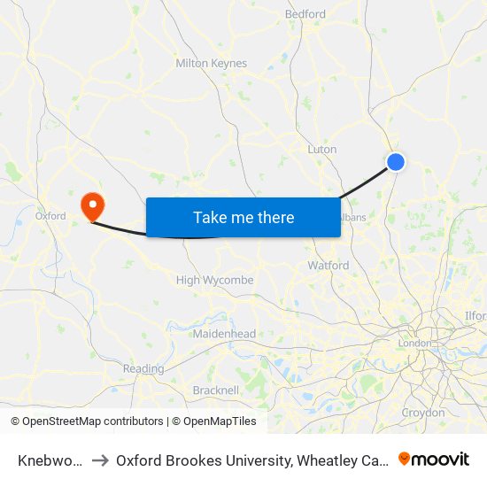 Knebworth to Oxford Brookes University, Wheatley Campus map