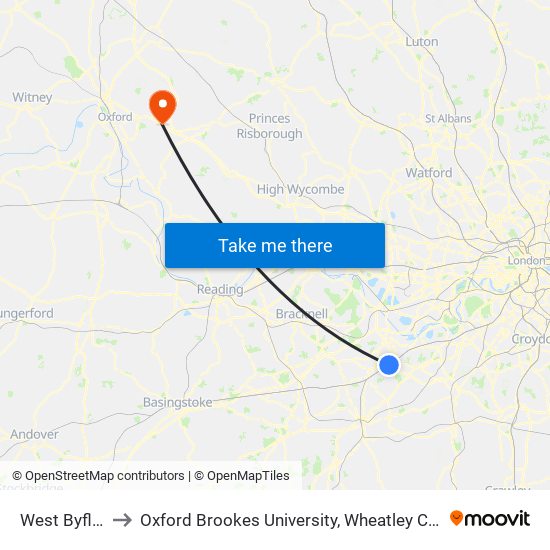 West Byfleet to Oxford Brookes University, Wheatley Campus map