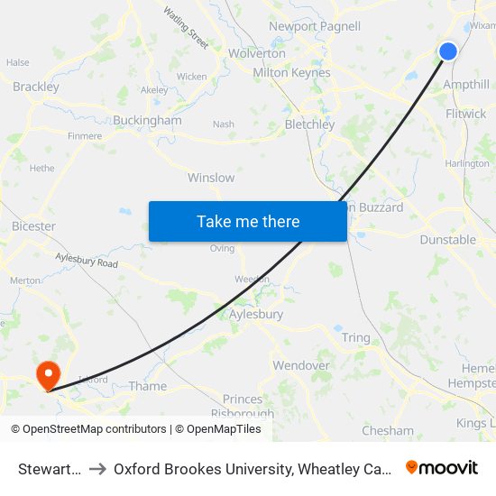 Stewartby to Oxford Brookes University, Wheatley Campus map