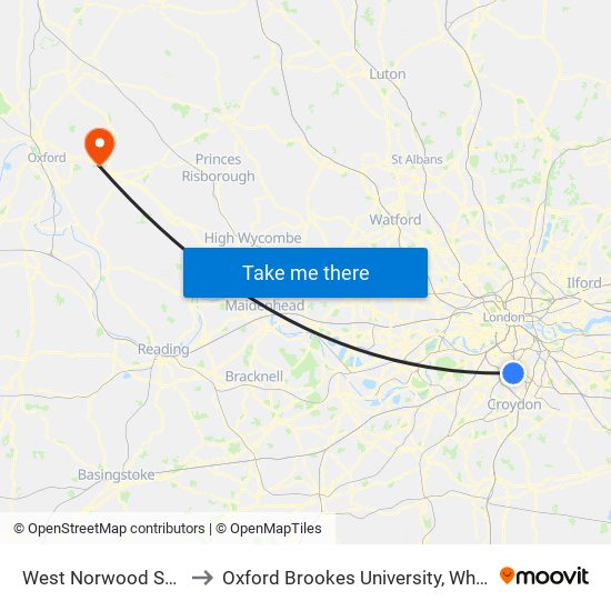 West Norwood Station to Oxford Brookes University, Wheatley Campus map