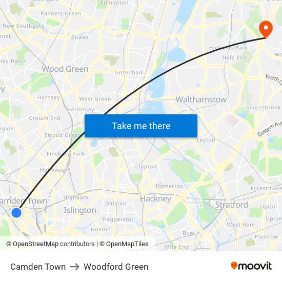 Camden Town to Woodford Green map