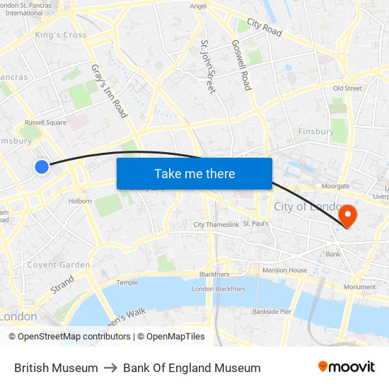 British Museum to Bank Of England Museum map