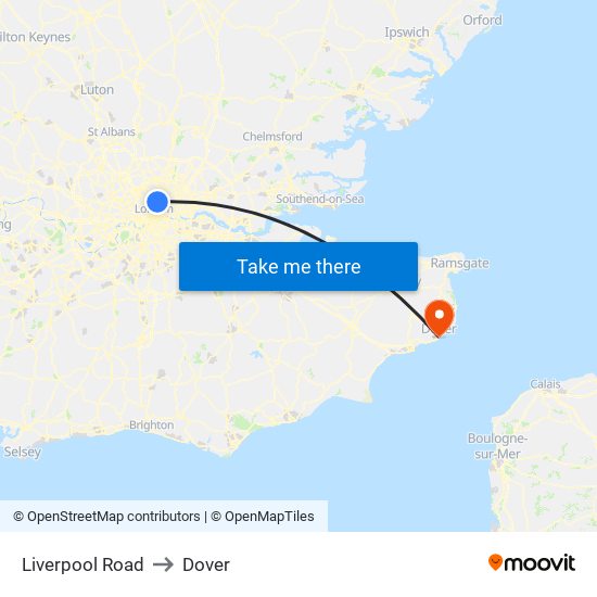 Liverpool Road to Dover map