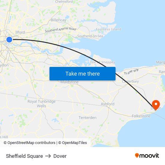 Sheffield Square to Dover map
