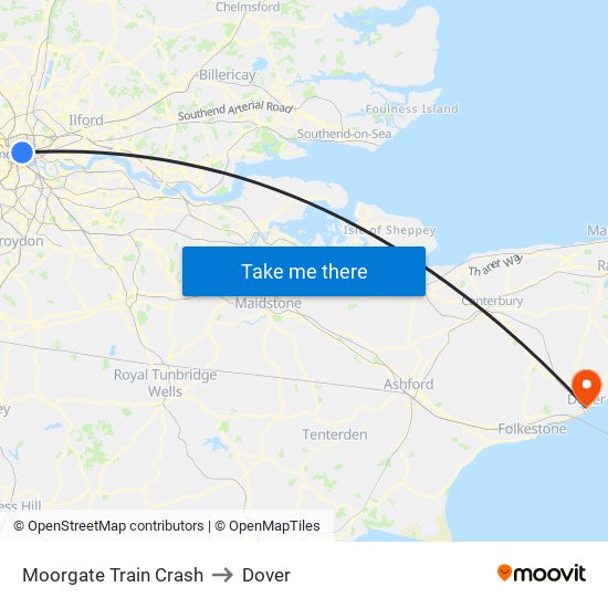 Moorgate Train Crash to Dover map
