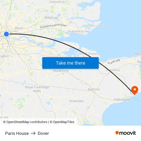 Paris House to Dover map