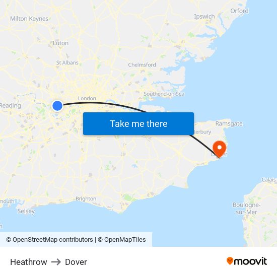 Heathrow to Dover map