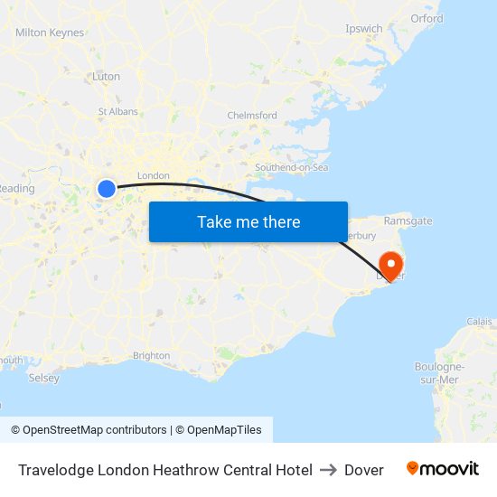 Travelodge London Heathrow Central Hotel to Dover map