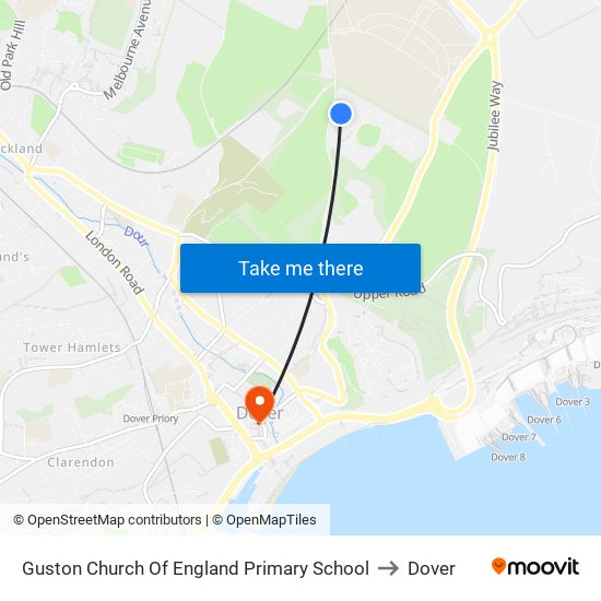 Guston Church Of England Primary School to Dover map