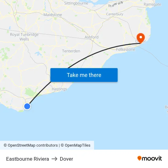 Eastbourne Riviera to Dover map
