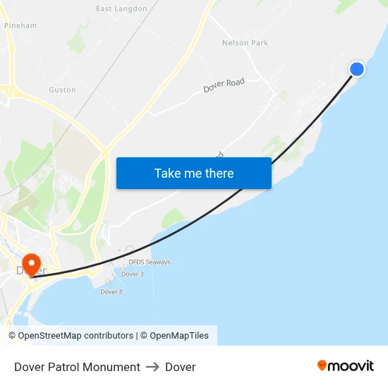 Dover Patrol Monument to Dover map