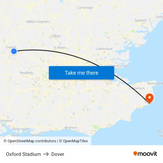 Oxford Stadium to Dover map
