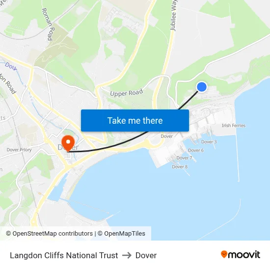Langdon Cliffs National Trust to Dover map
