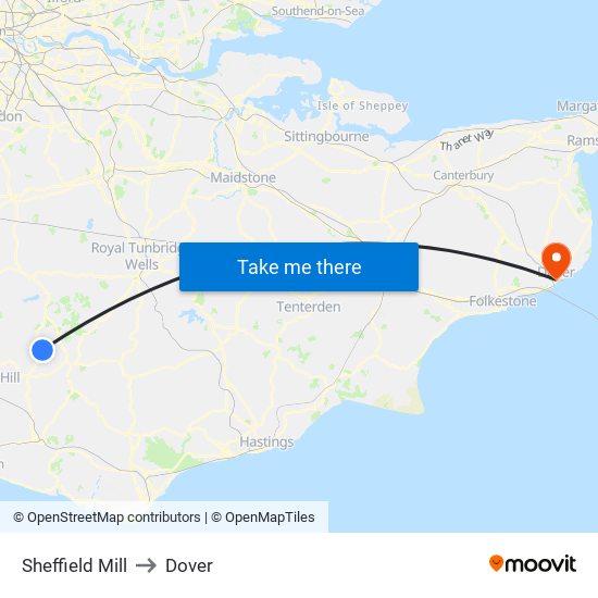 Sheffield Mill to Dover map