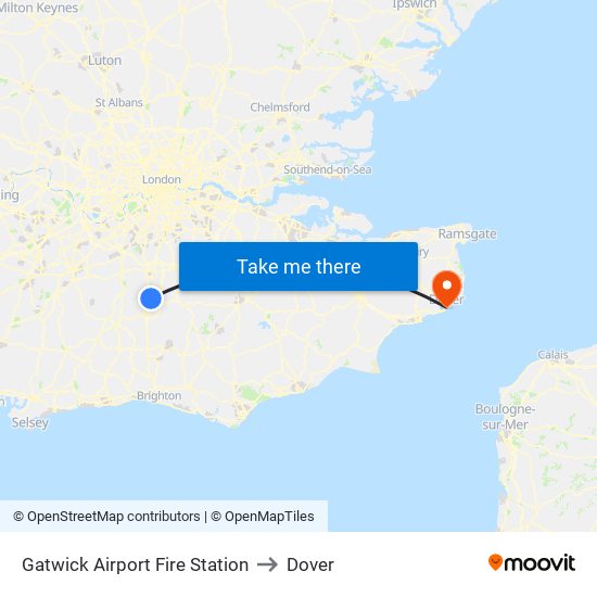 Gatwick Airport Fire Station to Dover map